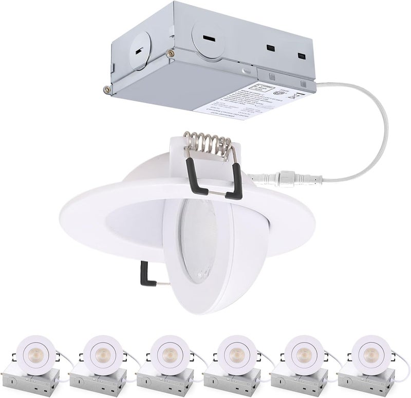 POPANU 3 inch Recessed LED Lights 7W Gimbal Rotatable Directional Downlight,360°Adjustable Soffit Lighting Dimmable Swivel Eyeball, 90°Tilt Canless Swivel Spotlight 5CCT Selectable 6 Pack White - Image 1